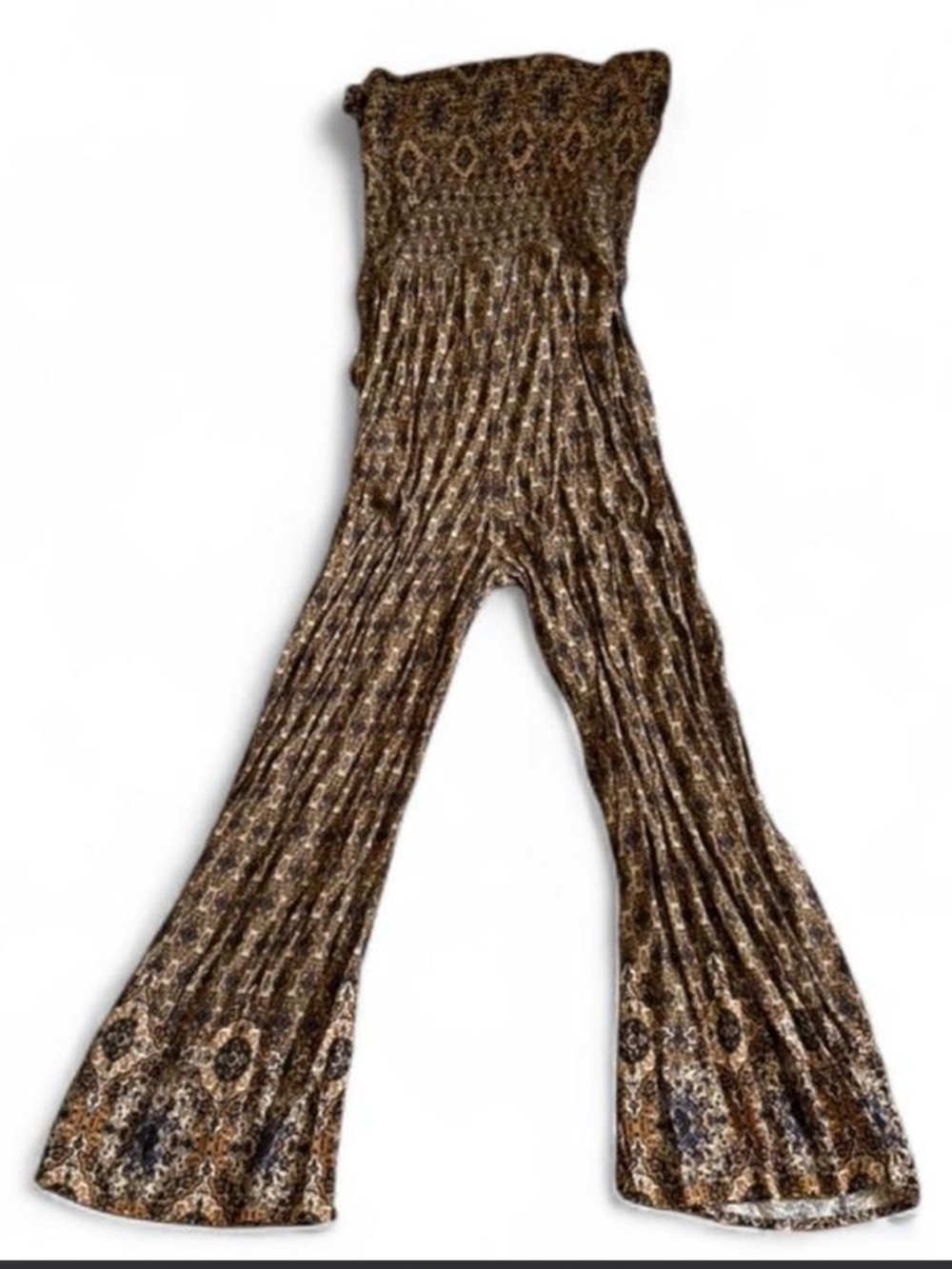 BE COOL Brown and Cream Textured Strapless jumpsuit